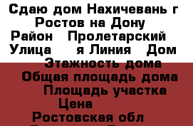 Сдаю дом Нахичевань г. Ростов-на-Дону › Район ­ Пролетарский › Улица ­ 6-я Линия › Дом ­ 20 › Этажность дома ­ 1 › Общая площадь дома ­ 60 › Площадь участка ­ 3 › Цена ­ 25 000 - Ростовская обл., Ростов-на-Дону г. Недвижимость » Дома, коттеджи, дачи аренда   